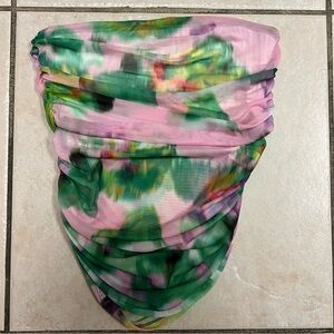 Zara Pink and Green Floral Tube Top Size Medium Y2K 90s Ruching Whimsical